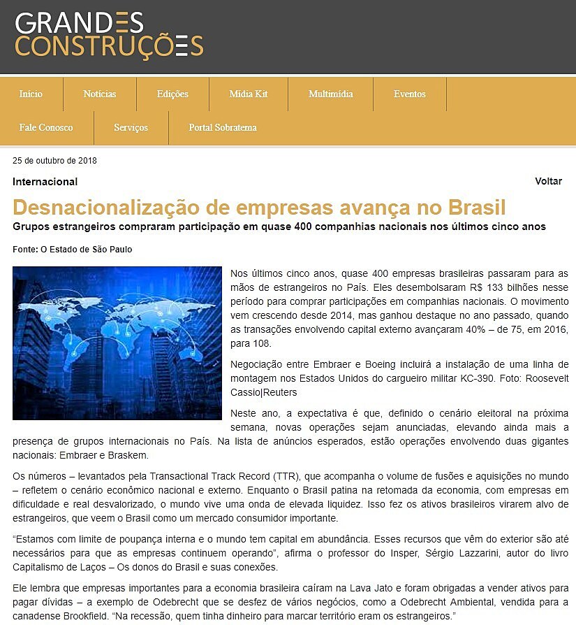 Desnacionalizao de empresas avana no Brasil